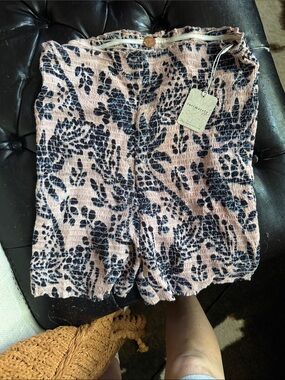 Free People Smocked Pink & Navy Floral Print Shorts
